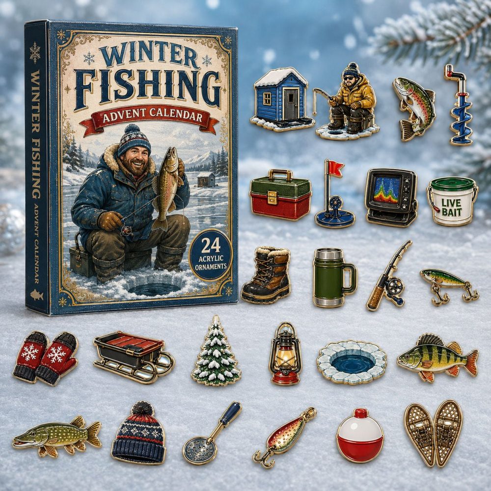 Winter Fishing 2026 Advent Calendar — 24-Day Acrylic Charm Countdown With Fishing Lures & Fish Charms, Gifts For Anglers