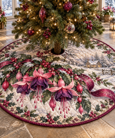 Elegant Quilted Christmas Tree Skirt In Winter Fuchsia — 48" Vibrant Holiday Base, Soft Lining, Machine Washable & Fade-Resistant