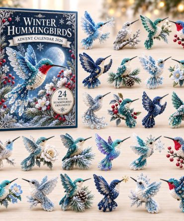 Frosted Blue Hummingbirds Winter Advent Calendar 2026 — 24 Icy Acrylic Bird Charms, Elegant Blue Holiday Countdown & Gift