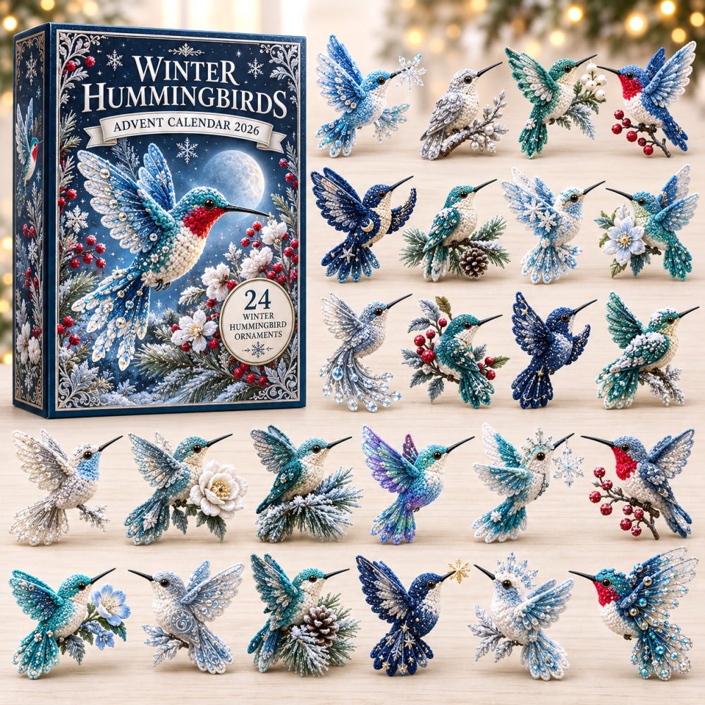Frosted Blue Hummingbirds Winter Advent Calendar 2026 — 24 Icy Acrylic Bird Charms, Elegant Blue Holiday Countdown & Gift