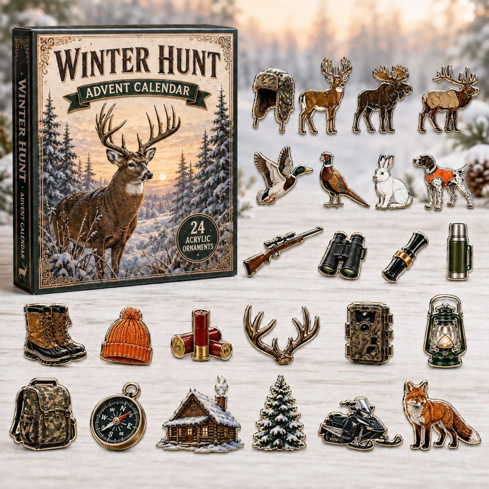 2026 Winter Hunt Season Advent Calendar — 24-Day Acrylic Charm Countdown Featuring Hunting Gear Icons & Outdoor Gifts
