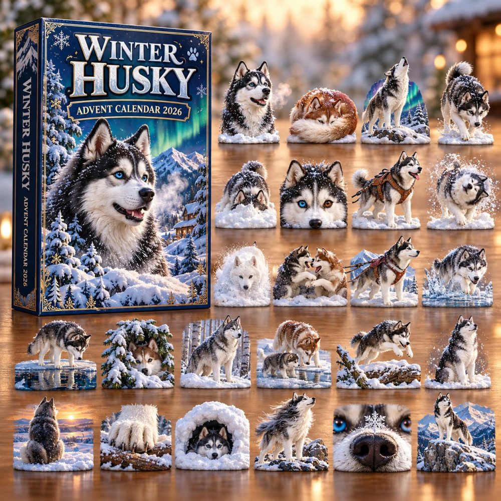 Winter Husky Holiday Advent Calendar — 24 Acrylic Husky Charms, Arctic-Themed Countdown Gift For Dog Lovers & Kids 2026