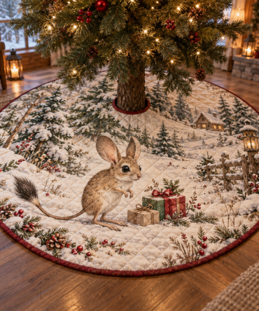 Winter Jerboa Quilted Tree Skirt — Playful Desert-Inspired Holiday Base Cover, Soft Quilting & Charming Accent For Unique Seasonal Décor