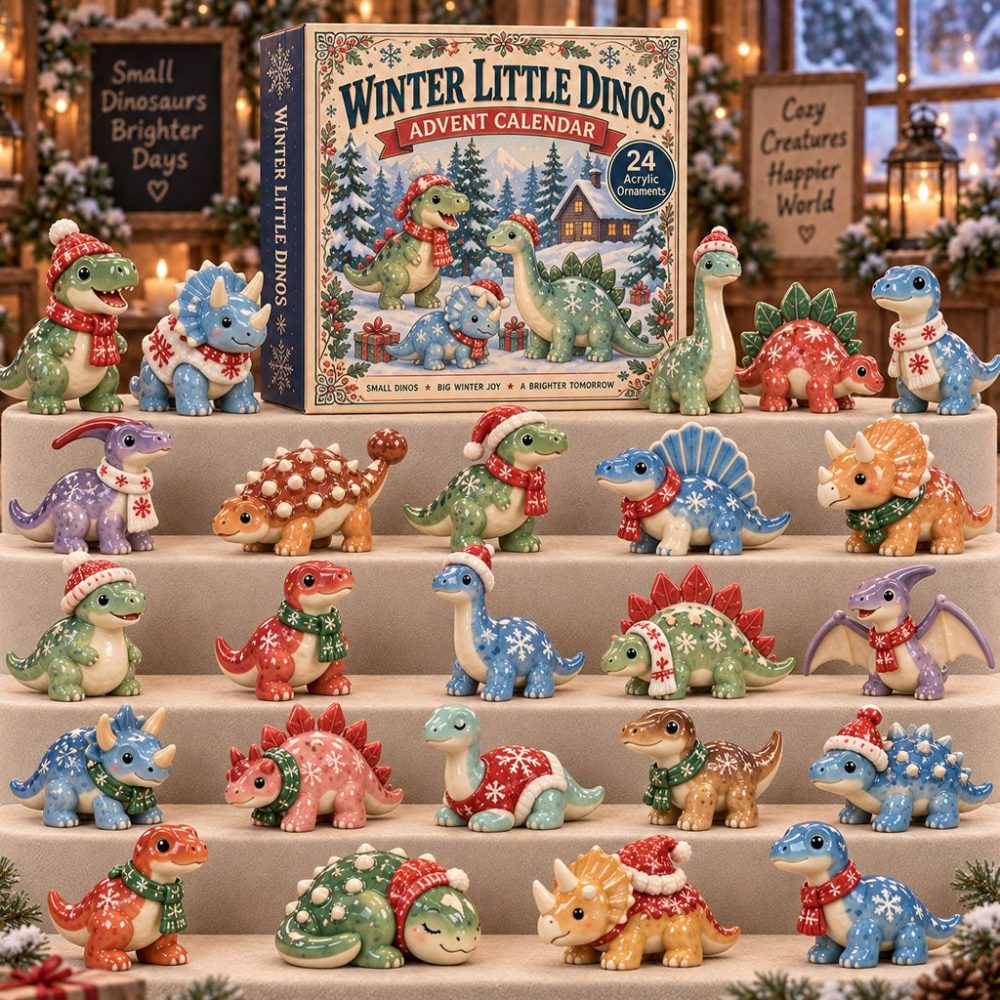 Winter Little Dinos Advent Calendar 2026 — 24-Day Dinosaur Acrylic Charm Countdown, Cute Winter Dino Collectibles