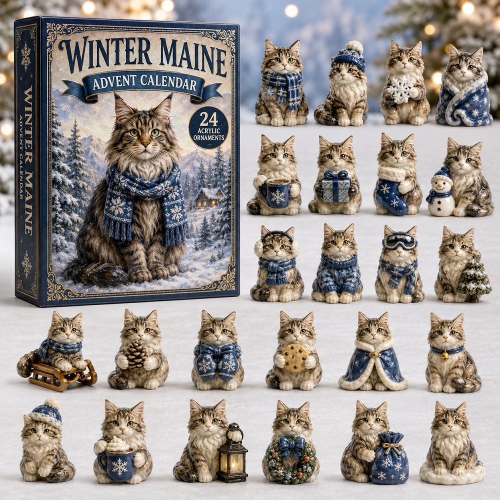 Winter Maine Coon 2026 Advent Calendar — 24-Day Acrylic Charm Countdown With Majestic Maine Coon Cat Charms