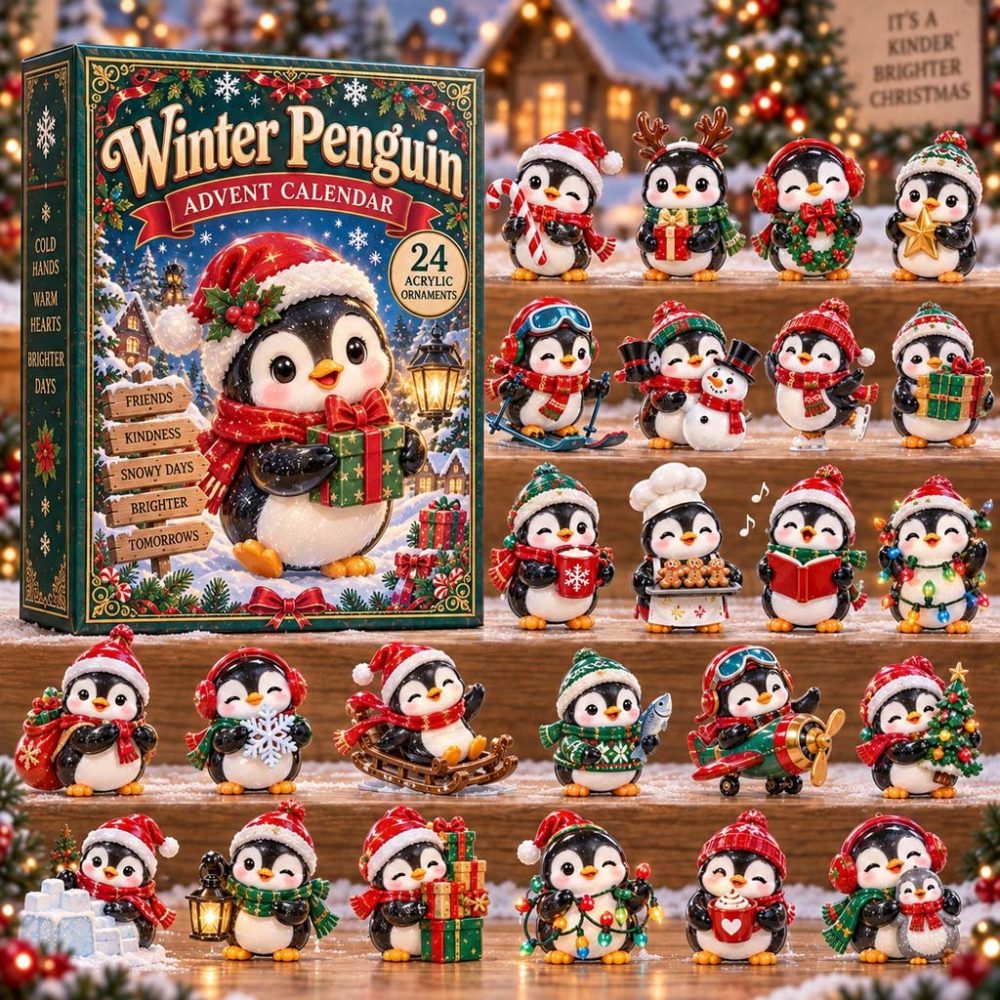 Winter Penguin 2026 Advent Calendar — 24-Day Festive Countdown With 24 Acrylic Penguin Charms, Cute Holiday Decor & Gift Idea