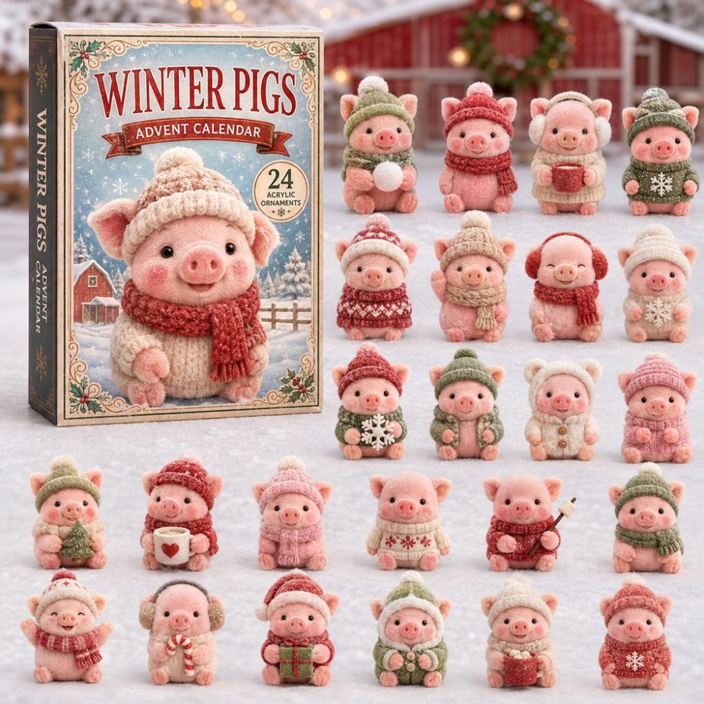 Adorable Winter Pigs Advent Calendar 2026 — 24-Day Acrylic Charm Countdown With Cute Pig Charms, Fun Holiday Gift
