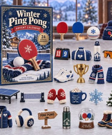 Winter Ping Pong 24-Day Advent Calendar 2026 — Acrylic Paddle & Ball Charms, Sports-Themed Countdown Gift For Players & Fans