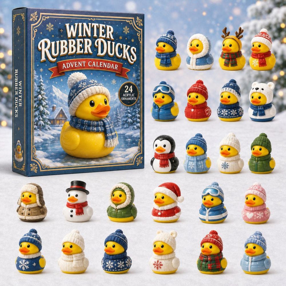 Winter Rubber Duck Advent Calendar 2026 — 24 Festive Duck Acrylic Charms & Mini Rubber Ducks, Holiday Bath Toy Countdown Gift Set