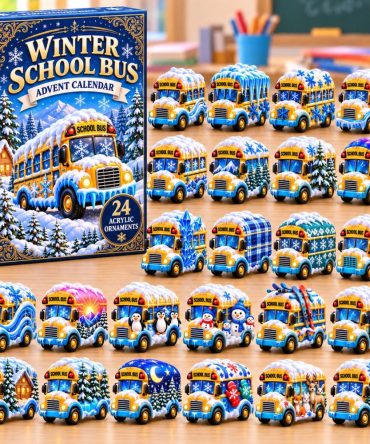 2026 Winter School Bus Advent Calendar: 24-Day Holiday Countdown With 24 Acrylic Charms — Kids Gift, Classroom & Family Decor