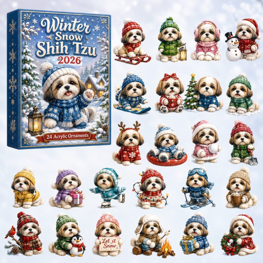 Snow Shih Tzu Winter Countdown 2026 — 24 Cute Acrylic Dog Charms, Ideal Advent Gift For Dog Lovers & Pet Owners