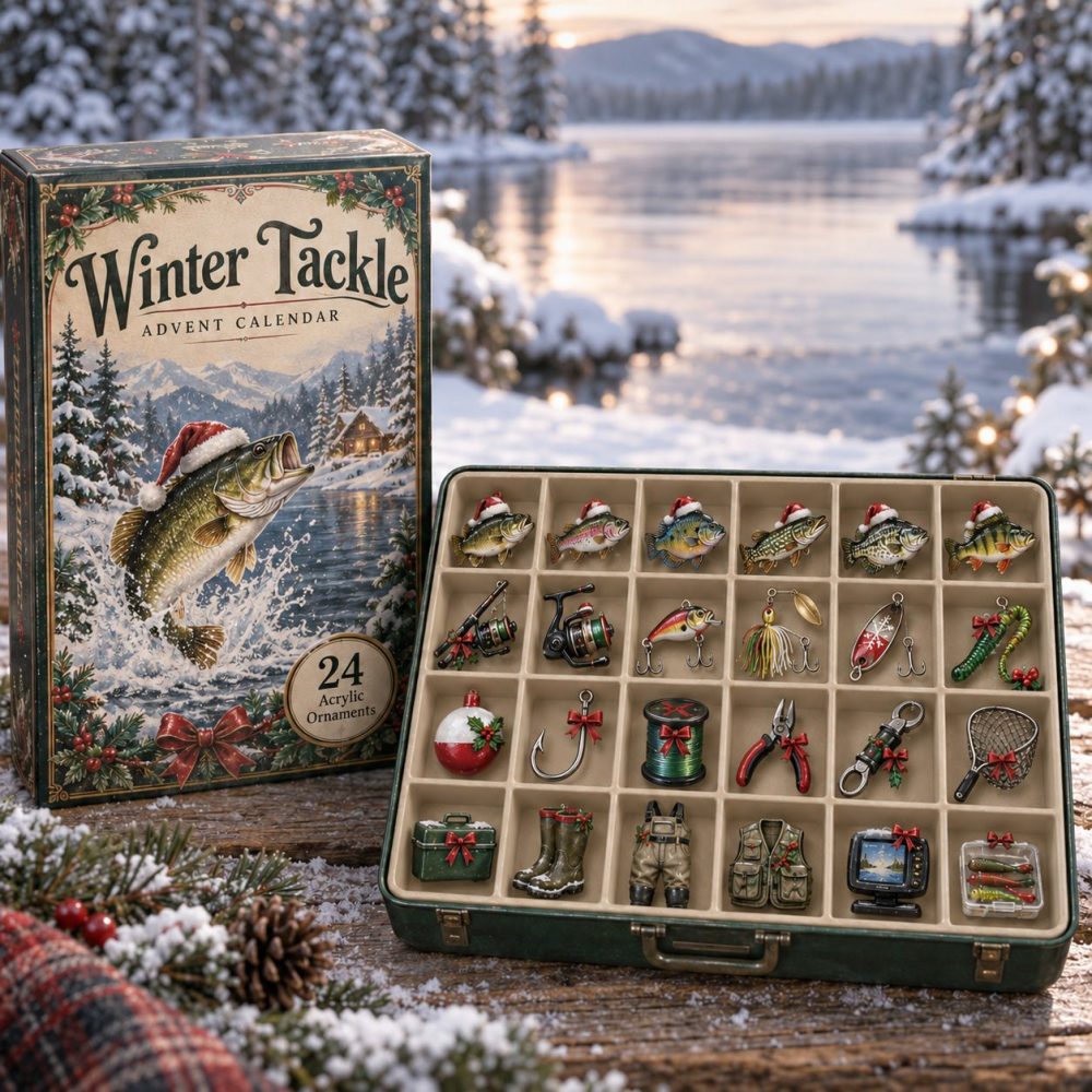 Winter Tackle Christmas Countdown Calendar - 24-Day Advent With 24 Acrylic Fishing Charms, Angler Gift For Outdoorsy Friends
