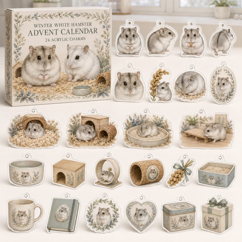 Winter White Hamster 24-Day Advent Charm Set - Acrylic Mini Charms For Hamster Fans , Holiday Countdown Gift & Cute Stocking Stuffer