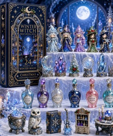 Winter Witch 24-Day Countdown Calendar 2026 — Frosty Witchcraft Acrylic Charms, Unique Holiday Ornament Set