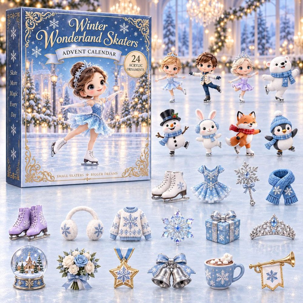 Winter Skaters Wonderland 24-Day Holiday Countdown - Acrylic Charm Collection, Ice Skating Themed Ornament Gift