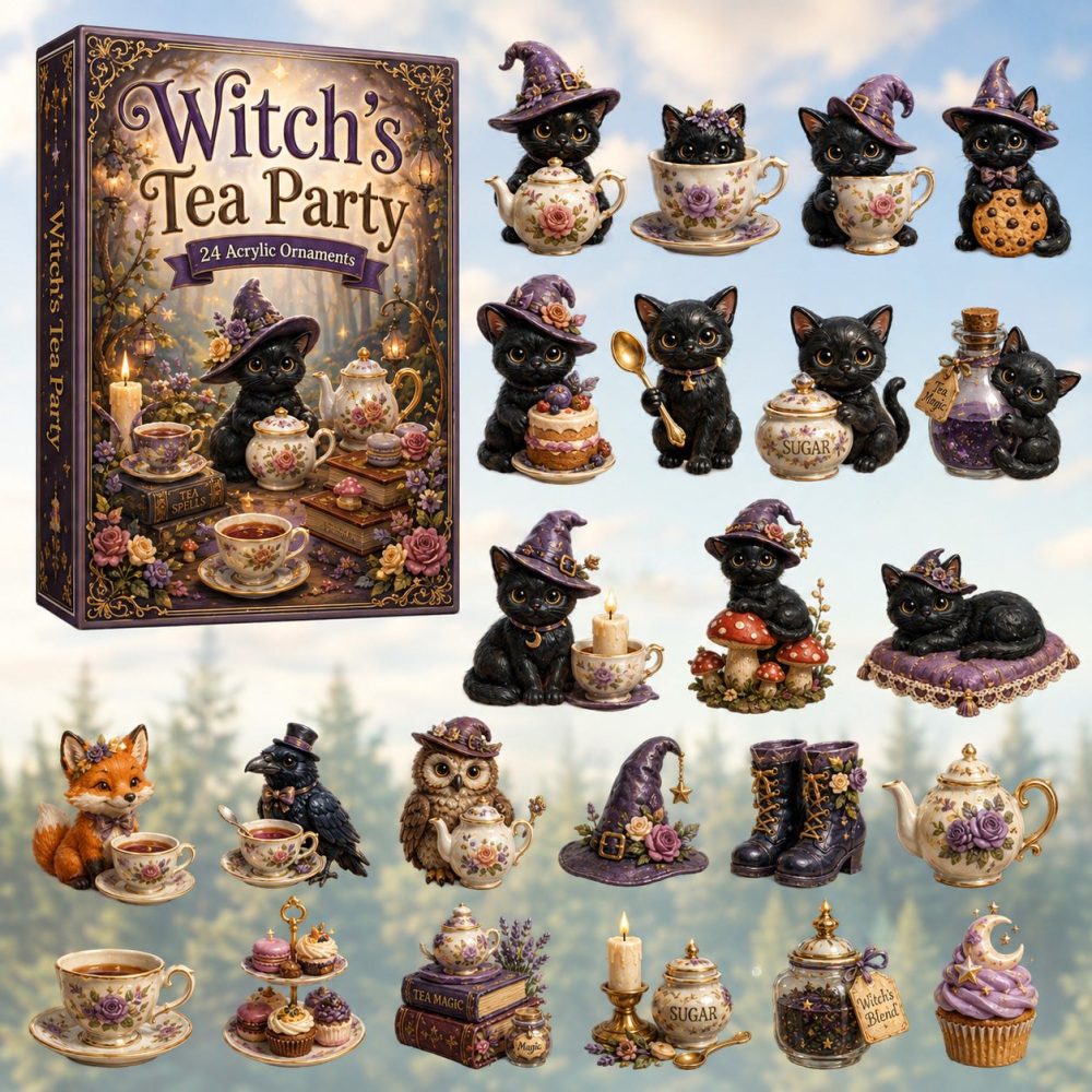 Witch Tea Party Advent Calendar 2026 - 24 Acrylic Charms, Mini Teacups & Magical Trinkets, Charming Countdown Gift For Witchy Friends