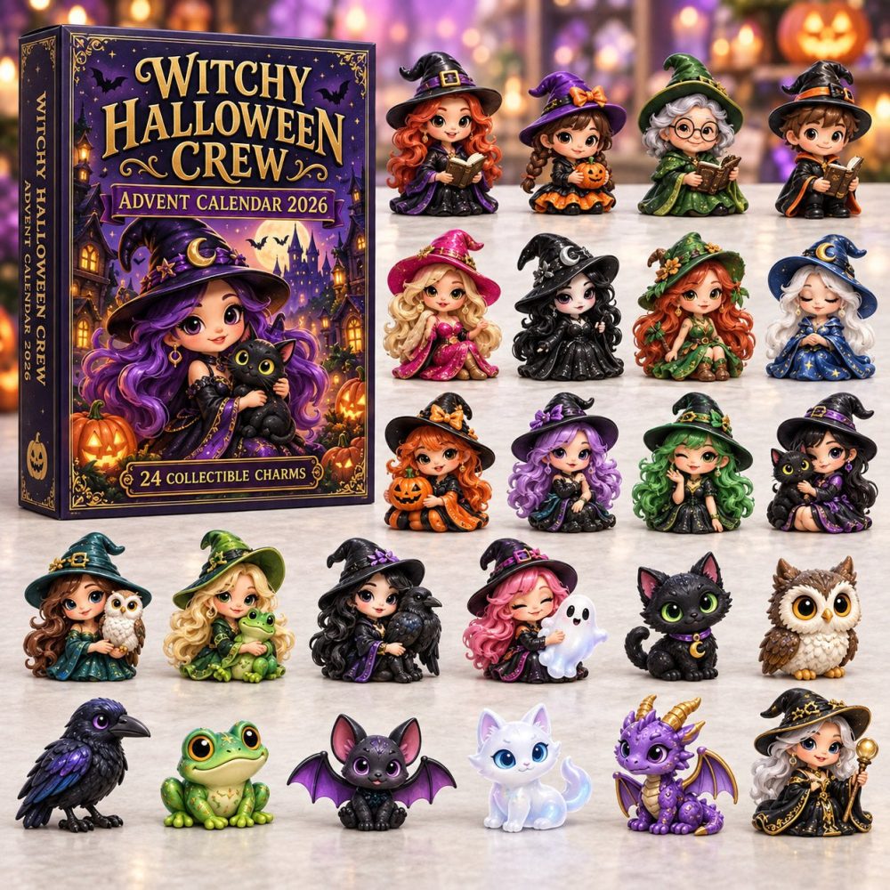 2026 Witchy Halloween Crew Countdown — 24 Charming Acrylic Witches & Magic Icons For A Fun Halloween Lead-Up, Decor & Gift-Ready Set
