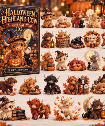 Witchy Highland Cow Halloween Countdown 2026 — 24-Day Acrylic Charm Collection With Witch Hats, Brooms & Spooky Farm Magic
