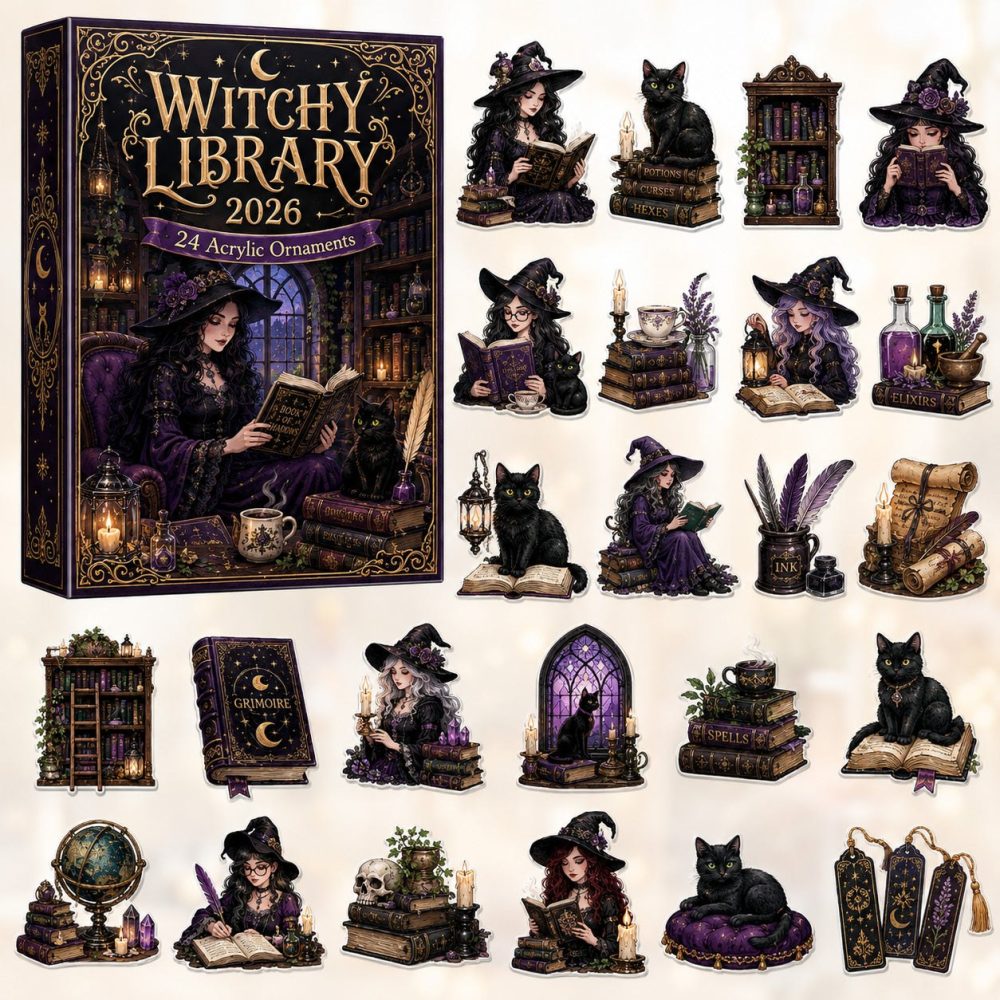 Enchanted Witch Library Advent Calendar 2026 - 24 Acrylic Charms, Spellbook Miniatures & Cozy Occult Countdown Gift For Witchy Souls