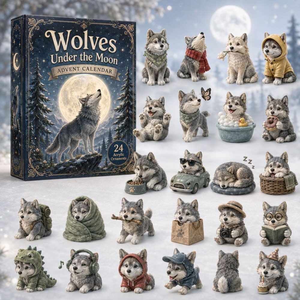 2026 Wolves Holiday Countdown Calendar — 24-Day Acrylic Charm Advent With Collectible Wolf Artwork, Great Gift