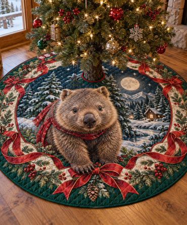 Cozy Quilted Wombat Holiday Tree Skirt — Adorable Wombat Print Christmas Tree Skirt, Soft Patchwork, Machine-Washable Country Charm