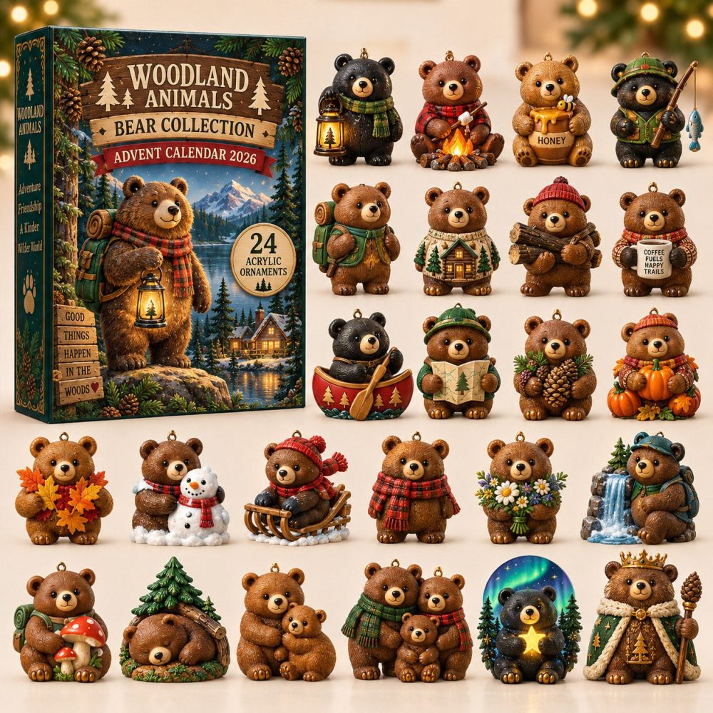 Limited Edition 2026 Woodland Bear Holiday Countdown — 24-Day Acrylic Charm Calendar With Cute Forest Animals & Gift-Ready Packaging