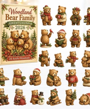 Woodland Bear Family Advent Calendar 2026 — 24-Day Nature Countdown With Acrylic Charms, Rustic Gift For Families & Kids
