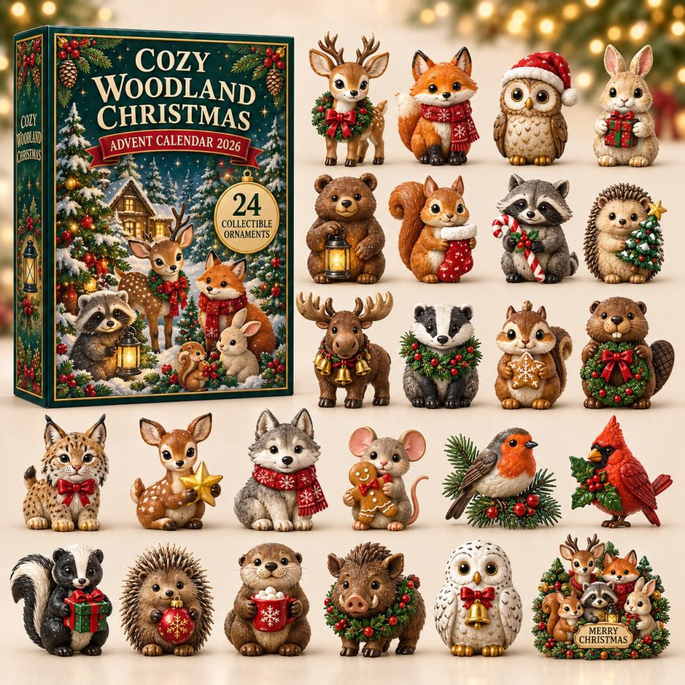 Woodland Christmas Advent Calendar 2026 - 24-Day Rustic Forest Countdown With Acrylic Animal Charms, Cozy Holiday Decor