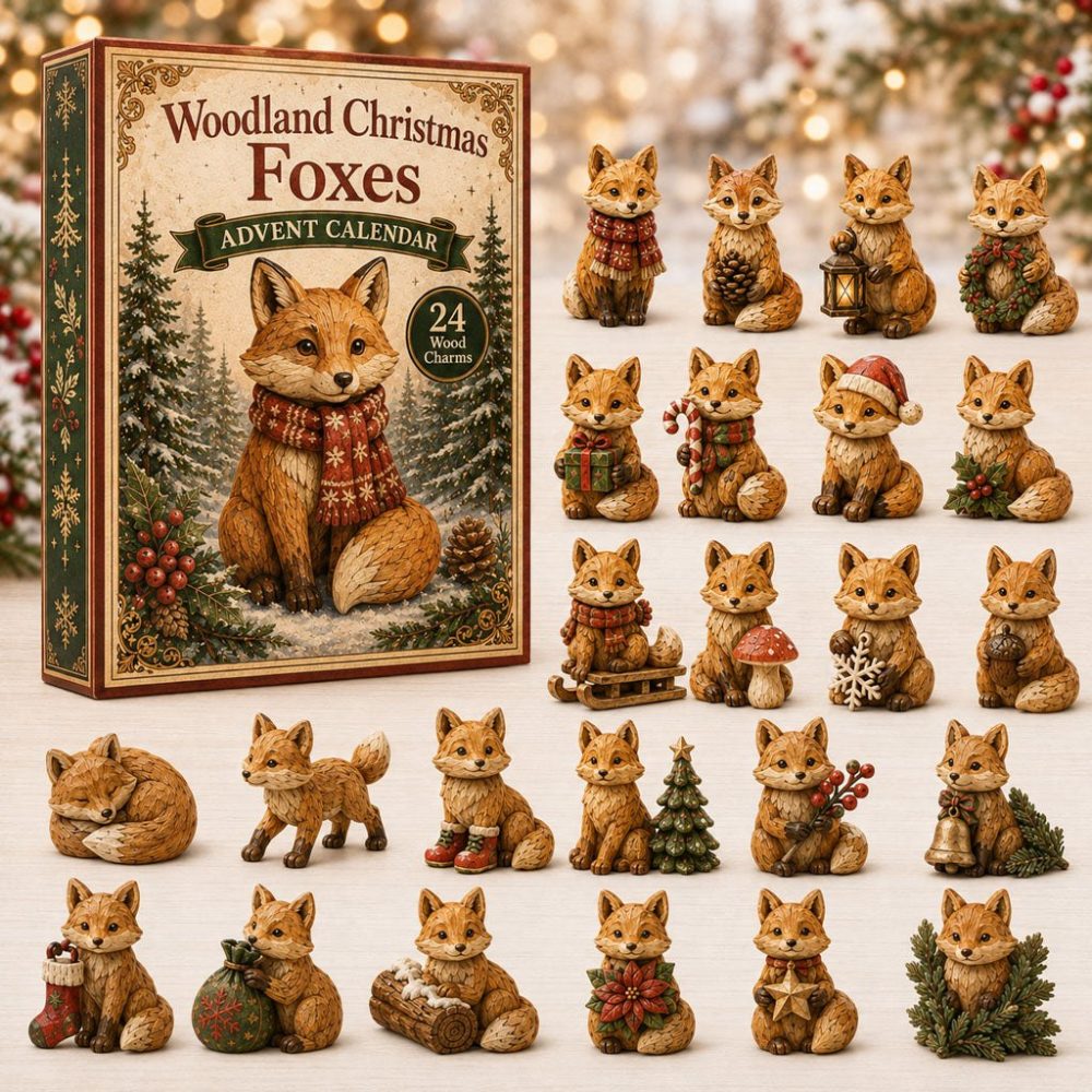 2026 Woodland Christmas Fox 24-Day Countdown - Handpainted Wooden Fox Charms Advent Calendar, Rustic Holiday Gift