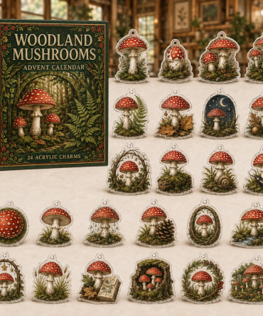 Woodland Fly Agaric Mushroom Advent Calendar — 24 Acrylic Charms, Enchanted Forest Fungi Countdown, Gift For Nature Lovers & Mycology Fans