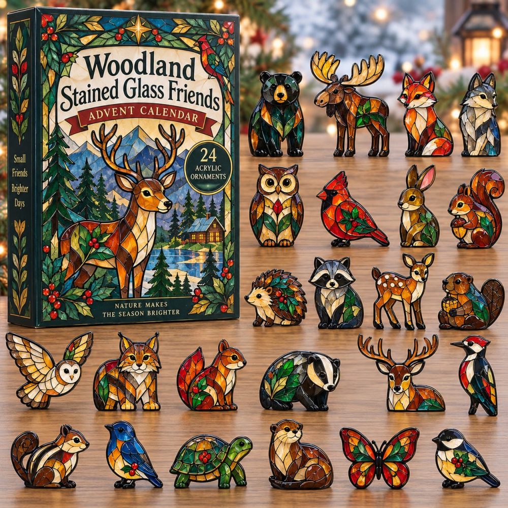 2026 Woodland Glass Friends Holiday Countdown — 24-Day Advent Calendar With 24 Acrylic Collectible Charms, Rustic Glass-Themed Seasonal Gift