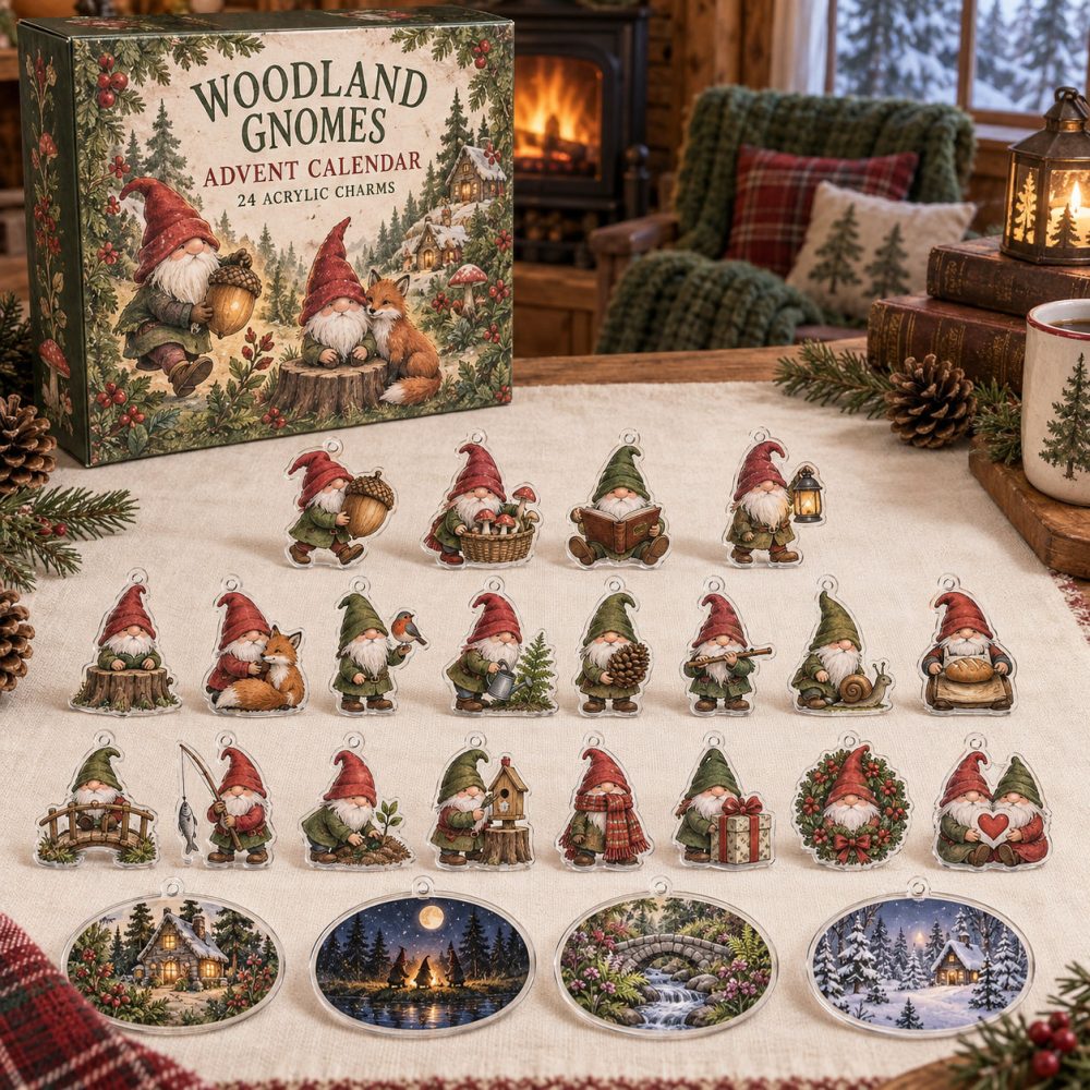 Charming 24-Day Woodland Gnomes Countdown — 24 Acrylic Gnome Ornaments For Holiday Surprises, Collectors & Diy Jewelry Crafts