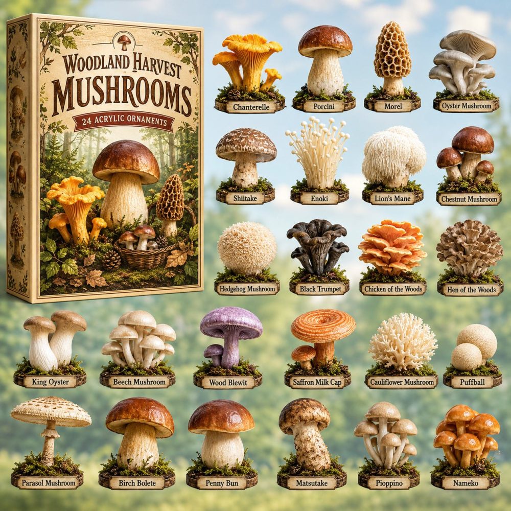 Woodland Harvest Mushrooms Advent Calendar 2026 — 24-Day Acrylic Charm Countdown, Cozy Foraging & Fall Decor Gift