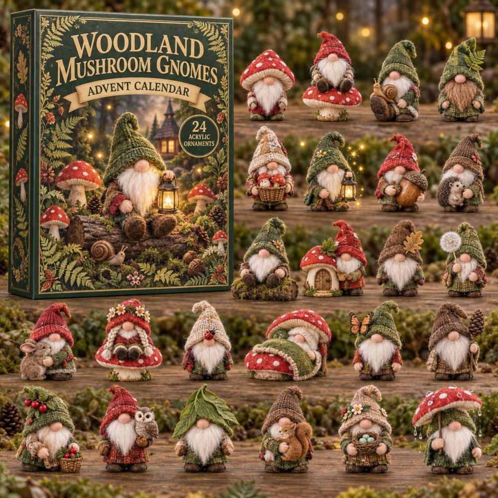 Magical Woodland Mushroom Gnomes 24-Day Acrylic Charm Holiday Countdown — Charming Christmas Decor & Gift For Gnome Collectors