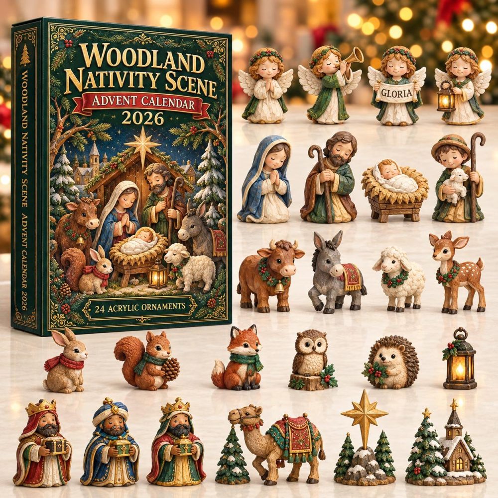 Woodland Nativity 24-Day Charm Calendar — Rustic Acrylic Christmas Scene Advent Set 2026, Faith-Based Holiday Keepsake Gift