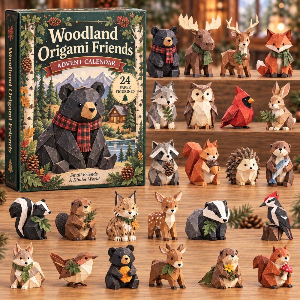 2026 Woodland Origami Advent Calendar — 24 Acrylic Charms, Folded Forest Designs & 24-Day Nature Countdown, Unique Gift
