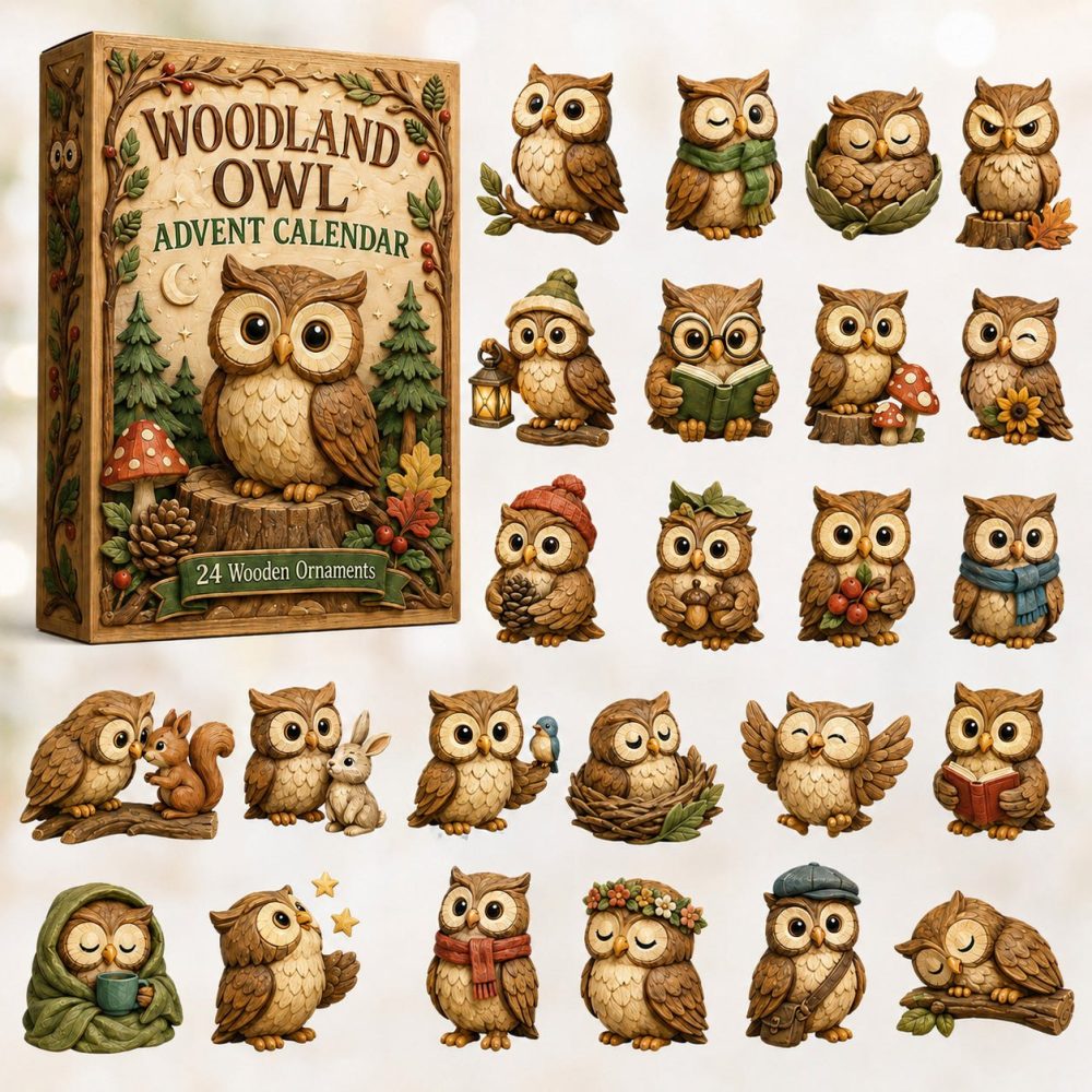 Woodland Owl Life Wooden Charm Advent Calendar 2026 — 24-Day Eco-Friendly Countdown, Rustic Home & Nature Gift