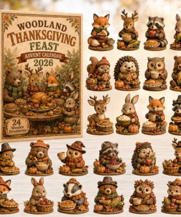 Woodland Thanksgiving Feast 2026 Advent — 24-Day Countdown Calendar With Wooden Charms, Rustic Holiday Decor & Family Gift