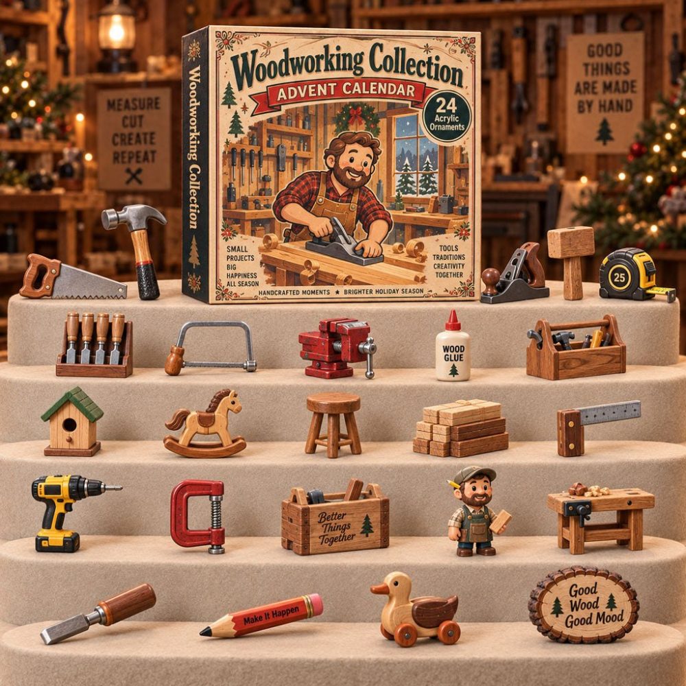 Premium Woodworker Holiday Countdown 2026 — 24 Acrylic Charms & Mini Tools, Gift Advent Set For Diy Crafters