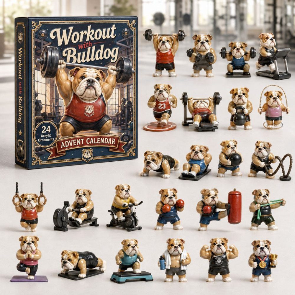 2026 Workout Bulldog Fitness Countdown — 24-Day Acrylic Charm Advent Calendar With Gym-Themed Bulldog Charms, Fun Gift For Fitness Fans