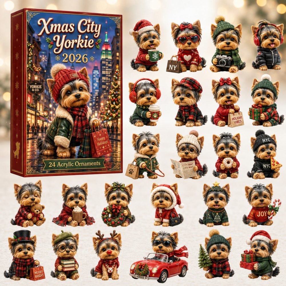 Yorkie Cityscape 2026 Advent Calendar — 24-Day Urban Dog Countdown With Acrylic Charms, Cute Yorkie Keepsakes For Holiday Gifting