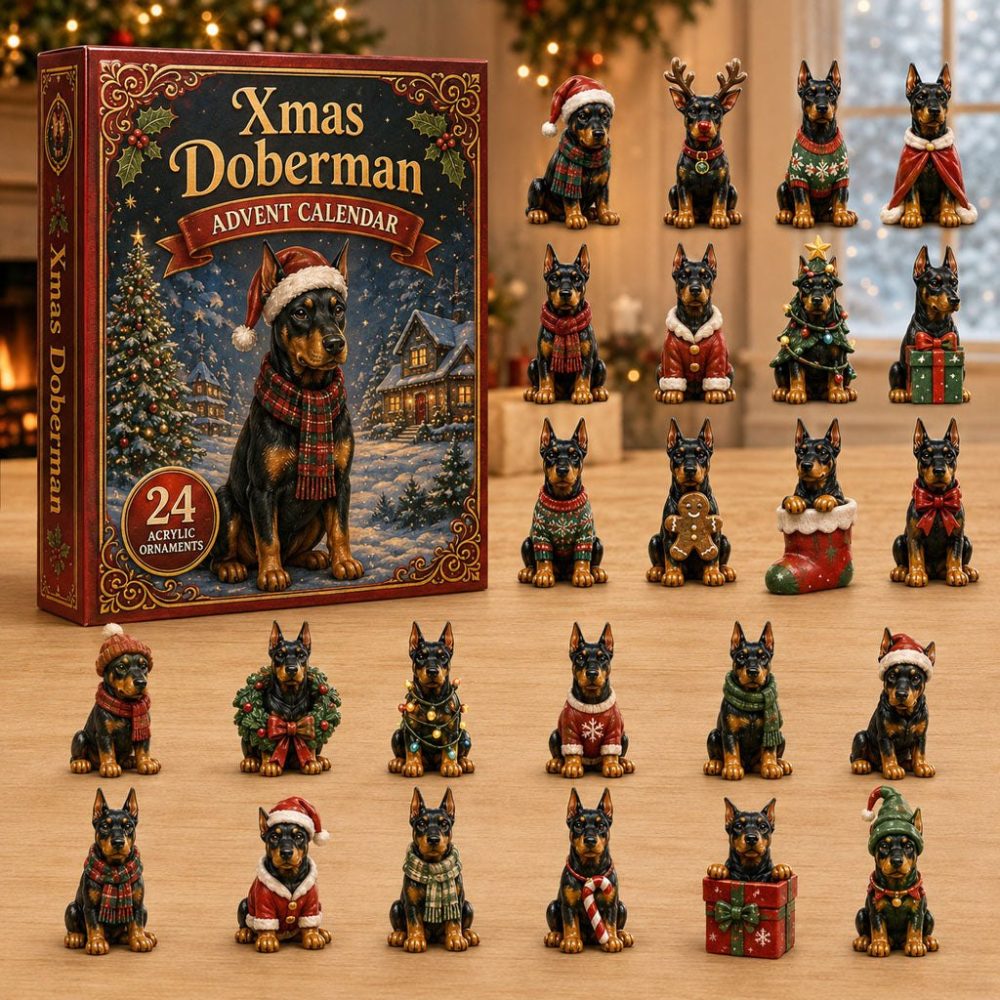 Xmas Doberman Holiday Countdown 2026 — 24-Day Festive Advent With Acrylic Doberman Charms, Limited Edition Christmas Gift