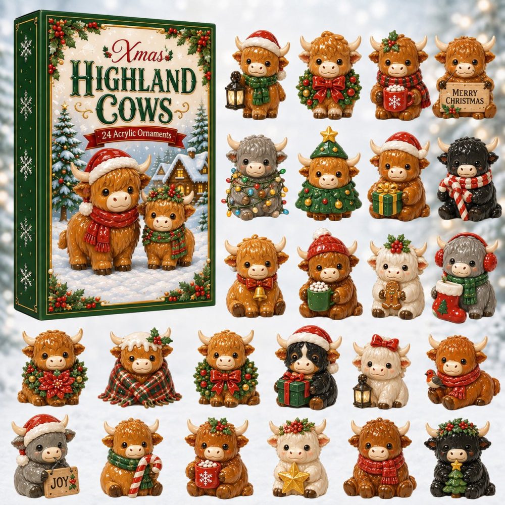Highland Cows Christmas Countdown 2026 — 24-Day Advent Calendar With Acrylic Charms, Charming Scottish Cow Holiday Gifts