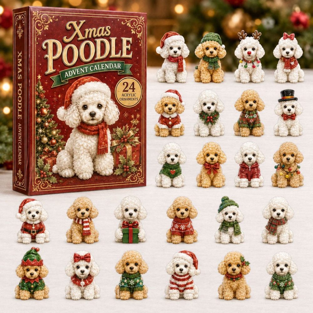 Elegant Poodle 2026 Advent Countdown — 24-Day Holiday Calendar With Acrylic Charm Collectibles, Stylish Gift For Poodle Lovers