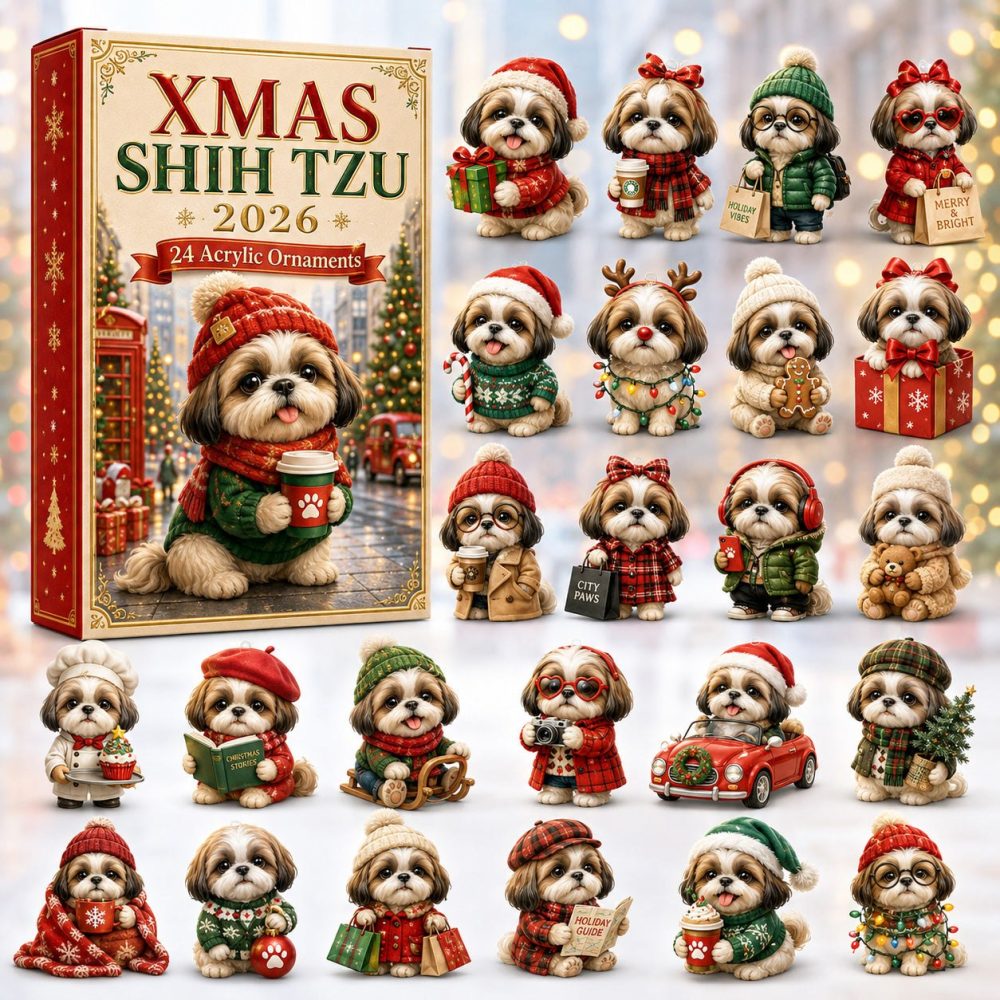 Shih Tzu Christmas Countdown 2026 - 24-Day Acrylic Charm Advent, Cute Dog Ornaments & Stocking Stuffer For Dog Lovers