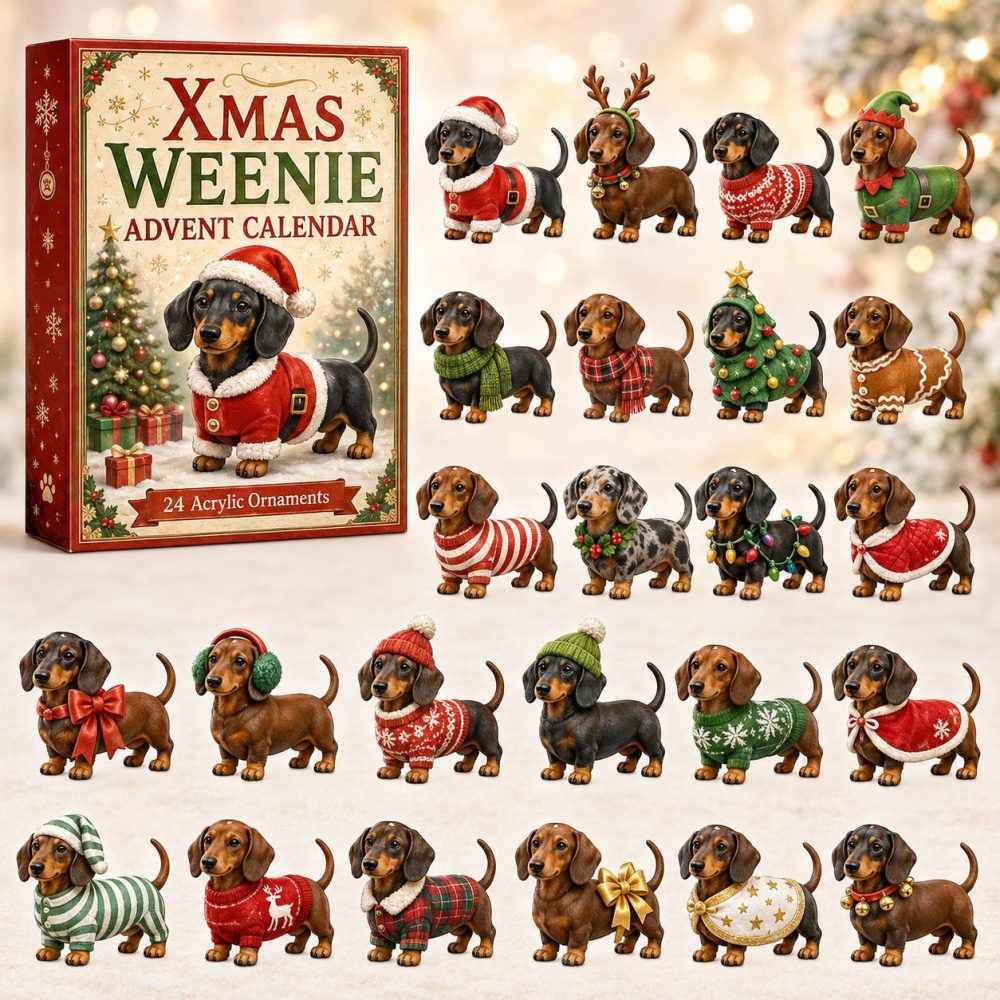 Festive Dachshund Advent Calendar 2026 — 24-Day 'Weenie' Christmas Countdown With Acrylic Charms, Cute Dog Lover Gifts