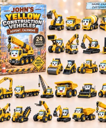 Yellow Construction Vehicles Advent 2026 — 24 Mini Vehicle Acrylic Charms & Build-Themed Surprises, Stem Toy Countdown For Kids