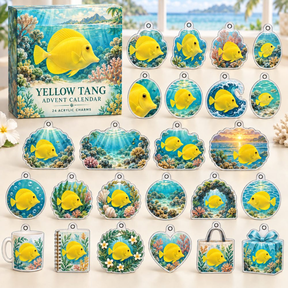 Bright Yellow Tang 24-Day Acrylic Charm Advent Calendar — Sunny Ocean Countdown, Fun Holiday Gift & Cute Collectible Charms