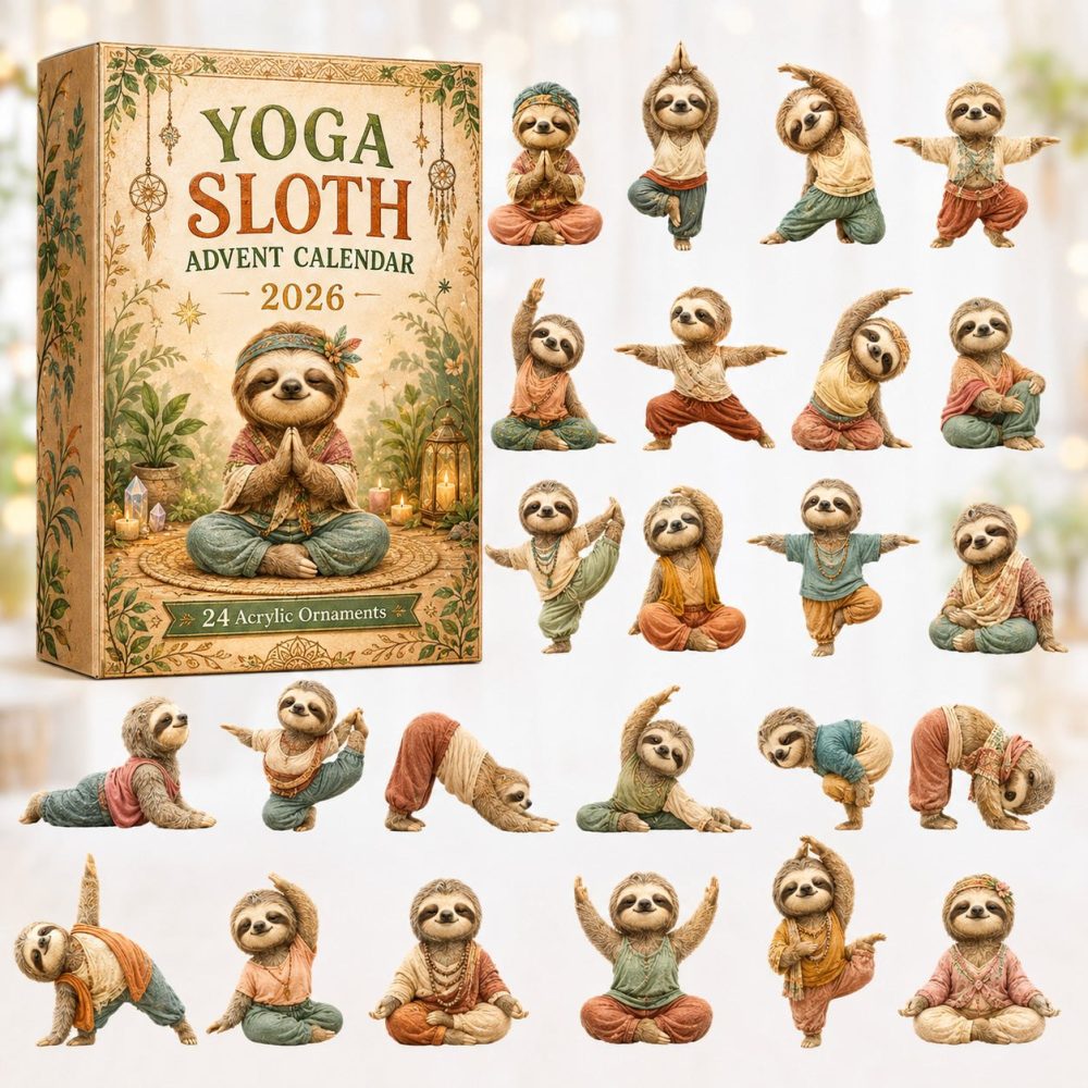 Yoga Sloth 24-Day Advent Calendar 2026 - Cute Yoga-Themed Acrylic Charms, Mindful Countdown Gift For Relaxation Lovers