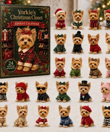 Yorkie Christmas Closet Advent Calendar 2026 — 24-Day Acrylic Charm Countdown, Festive Dog Wardrobe Gift